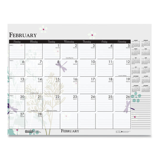 House of Doolittle Recycled Desk Pad Calendar, Wild Flowers Artwork, 18.5 x 13, White Sheets, Black Binding/Corners,12-Month (Jan-Dec): 2025 (1976)