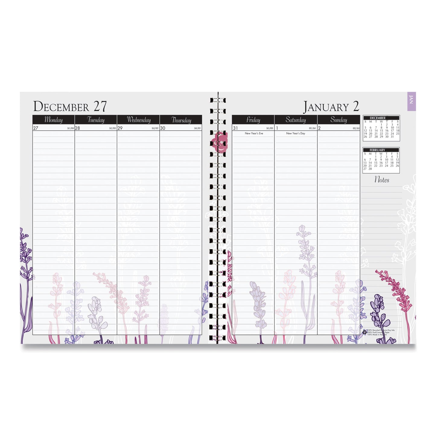 House of Doolittle Recycled Wild Flower Weekly/Monthly Planner, Wild Flowers Artwork, 9 x 7, Gray/White/Purple Cover, 12-Month (Jan-Dec): 2025 (295674)
