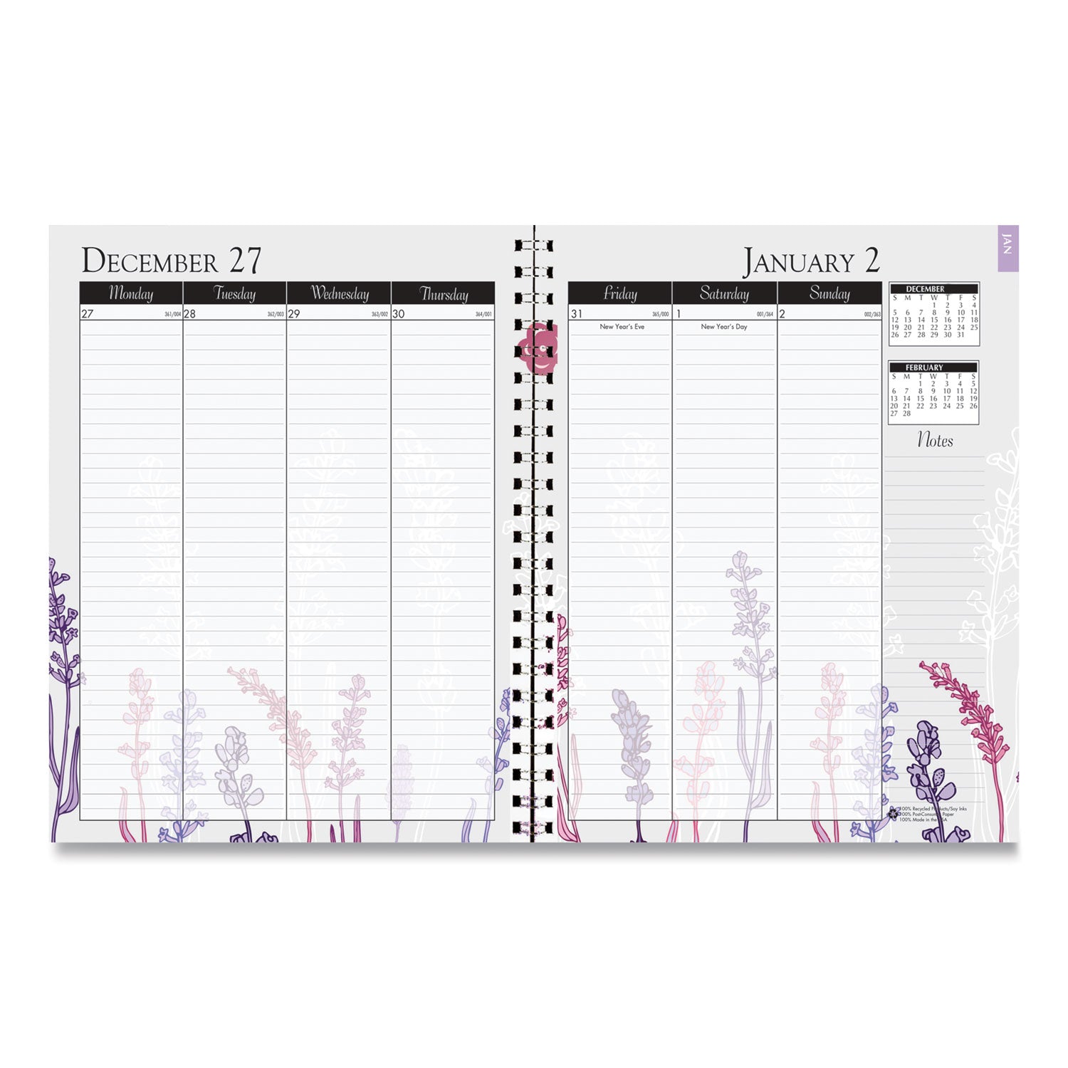 House of Doolittle Recycled Wild Flower Weekly/Monthly Planner, Wild Flowers Artwork, 9 x 7, Gray/White/Purple Cover, 12-Month (Jan-Dec): 2025 (295674)