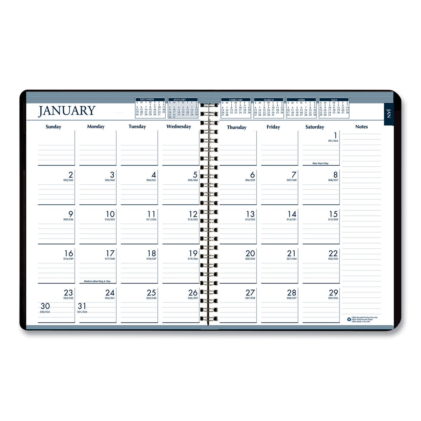 House of Doolittle Recycled Monthly Weekly 7 Day Planner, 8.75 x 6.88, Black Cover, 12-Month (Jan to Dec): 2025 (286802)