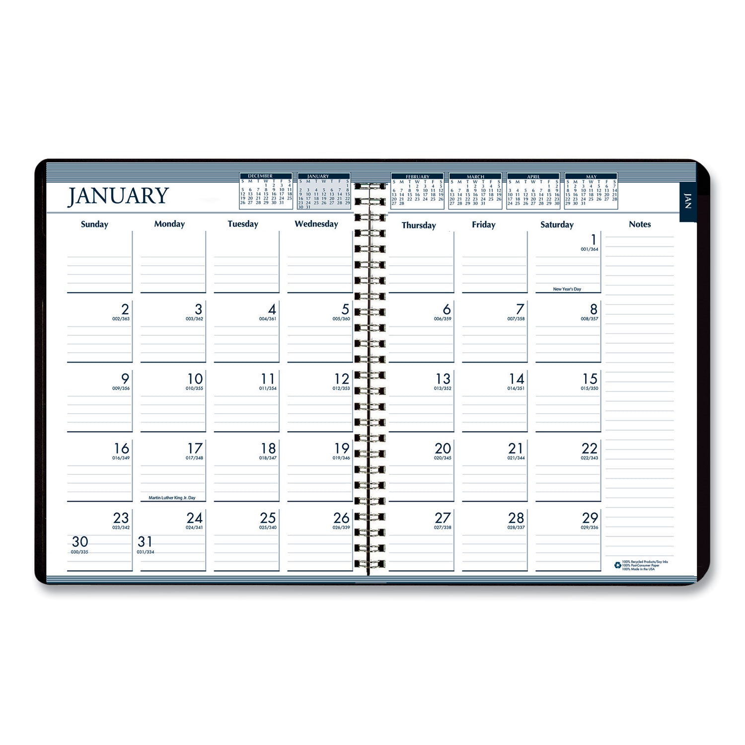 House of Doolittle Recycled Monthly Weekly 7 Day Planner, 8.75 x 6.88, Black Cover, 12-Month (Jan to Dec): 2025 (286802)