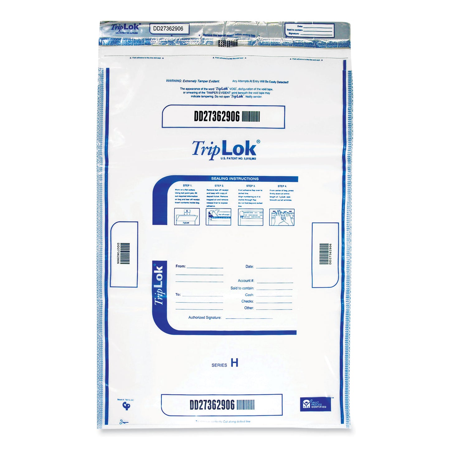 TripLOK Deposit Bag, Plastic, 12 x 16, Clear, 100/Pack (585040)