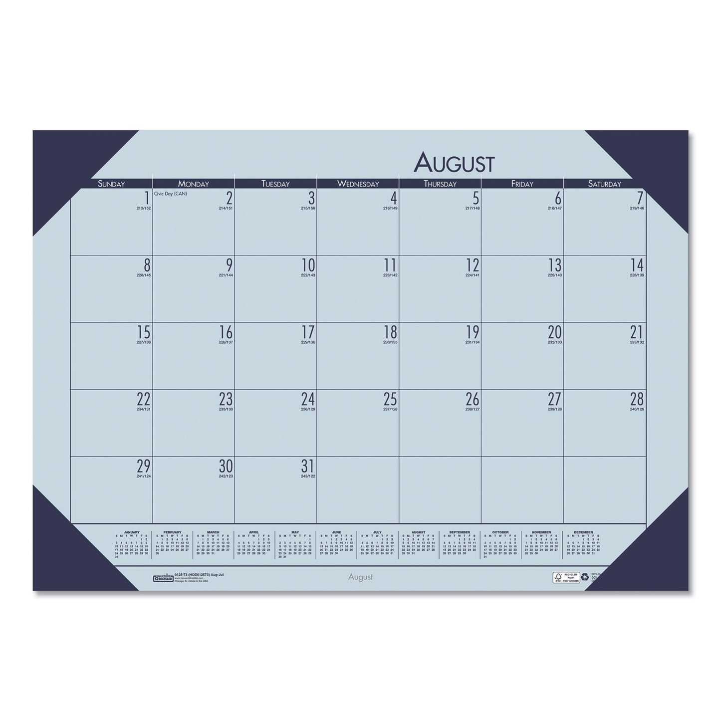 House of Doolittle EcoTones Recycled Academic Desk Pad Calendar, 18.5 x 13, Orchid Sheets, Cordovan Corners, 12-Month (Aug to July): 2024-2025 (012573)