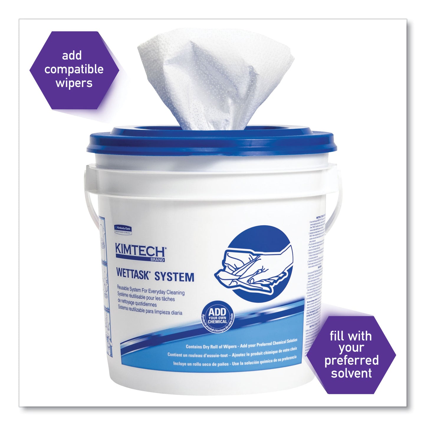 WypAll WetTask Customizable Wet Wiping System Bucket, White/Blue, 4/Carton (51677)