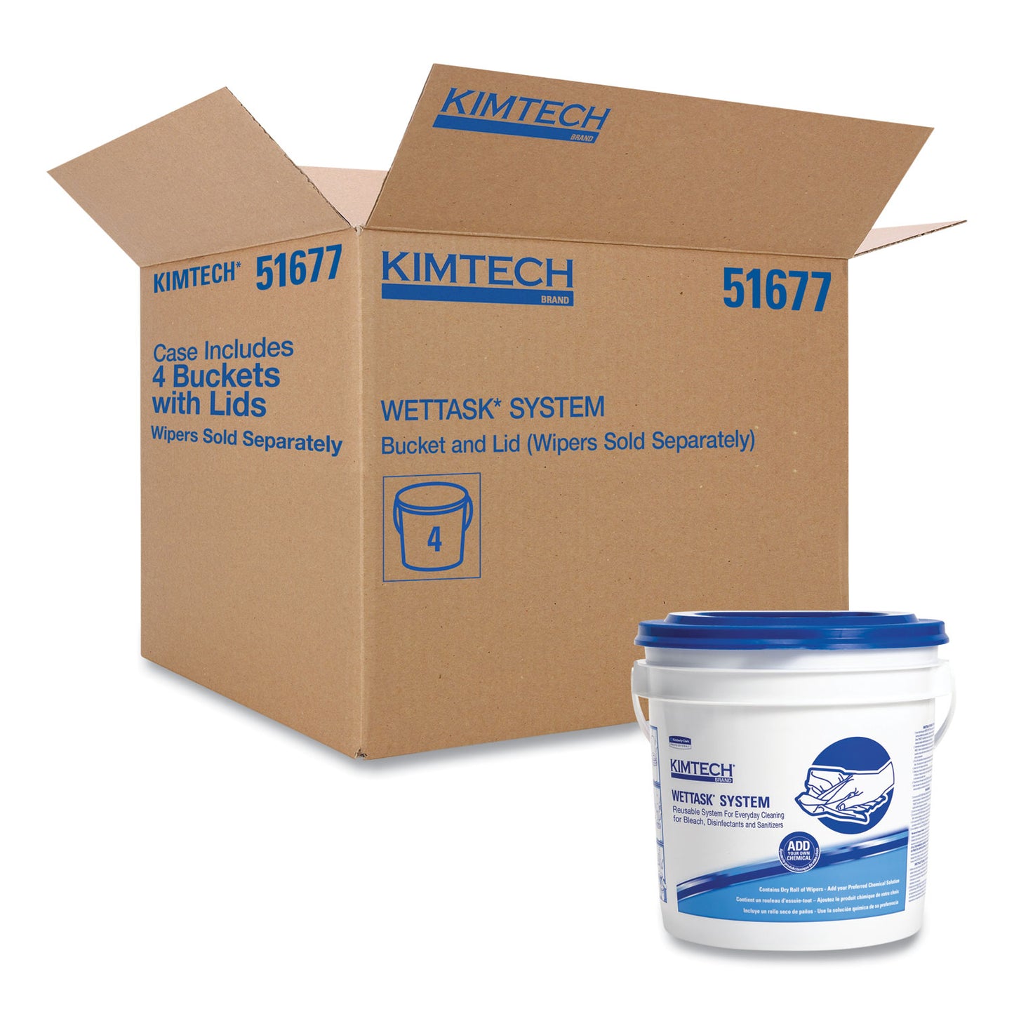 WypAll WetTask Customizable Wet Wiping System Bucket, White/Blue, 4/Carton (51677)