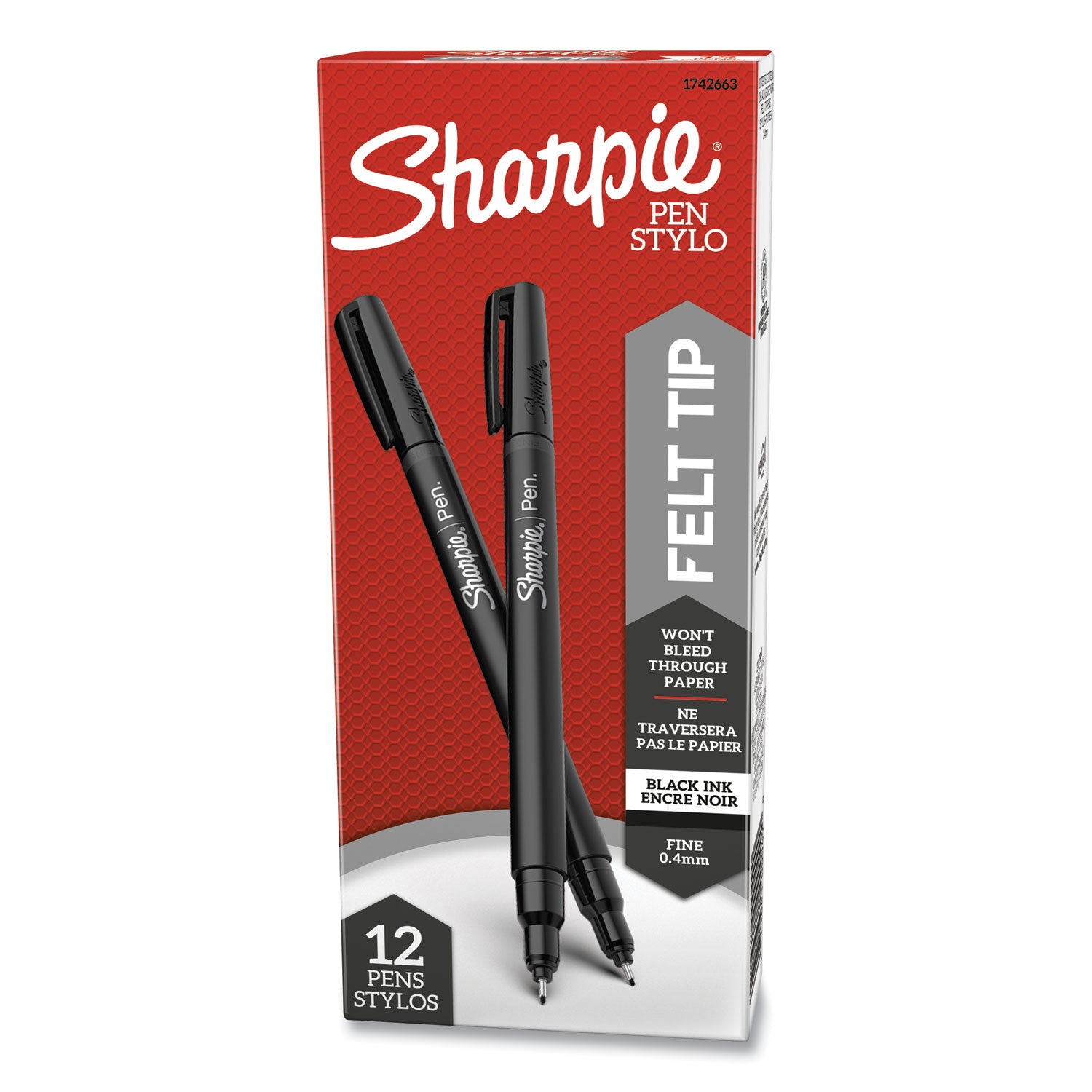 Sharpie Water-Resistant Ink Porous Point Pen, Stick, Fine 0.4 mm, Black Ink, Black Barrel, Dozen (1742663)