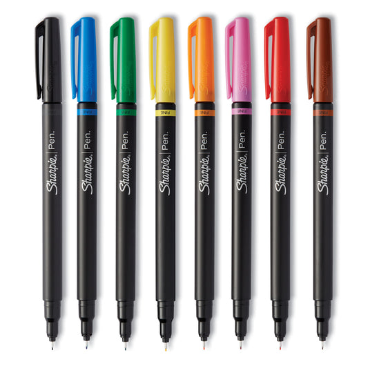 Sharpie Art Pen Porous Point Pen with Hard Case, Stick, Fine 0.4 mm, Assorted Ink and Barrel Colors, 8/Pack (1982056)