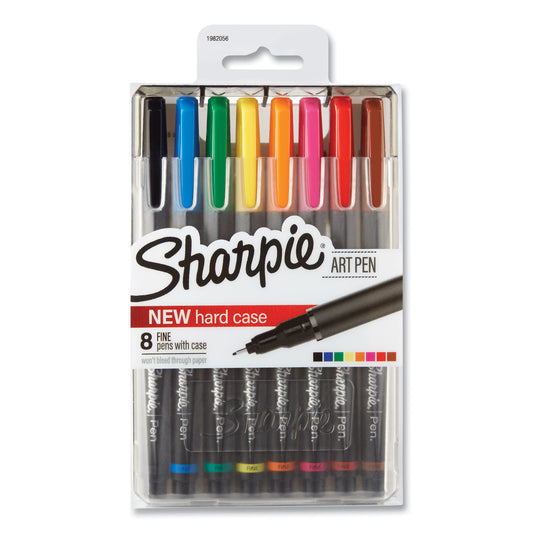 Sharpie Art Pen Porous Point Pen with Hard Case, Stick, Fine 0.4 mm, Assorted Ink and Barrel Colors, 8/Pack (1982056)