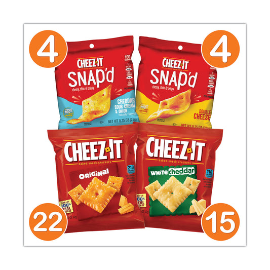 Cheez-It Baked Snack Crackers Variety Pack, Assorted Flavors, (8) 0.75 oz and (37) 1.5 oz Bags/Box (70000122)