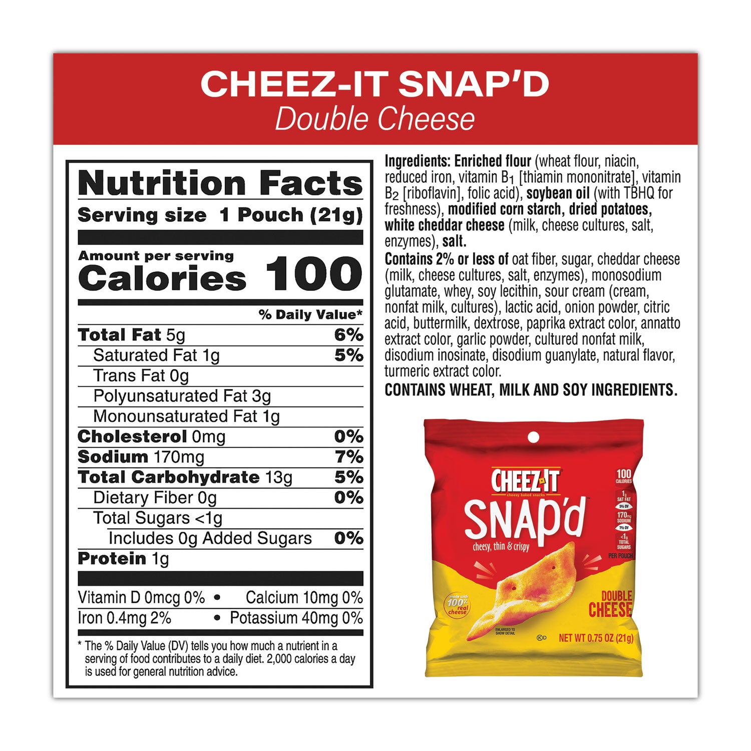 Cheez-It Baked Snack Crackers Variety Pack, Assorted Flavors, (8) 0.75 oz and (37) 1.5 oz Bags/Box (70000122)