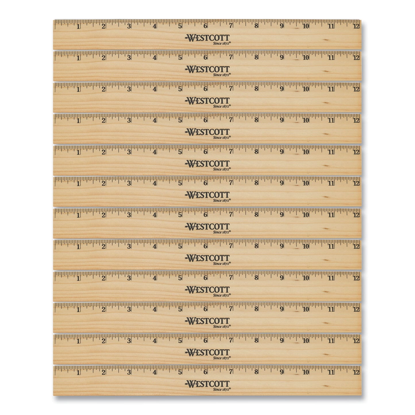 Westcott Beveled Wood Ruler, Standard, 12" Long, Natural Hardwood, 12/Pack (17720)