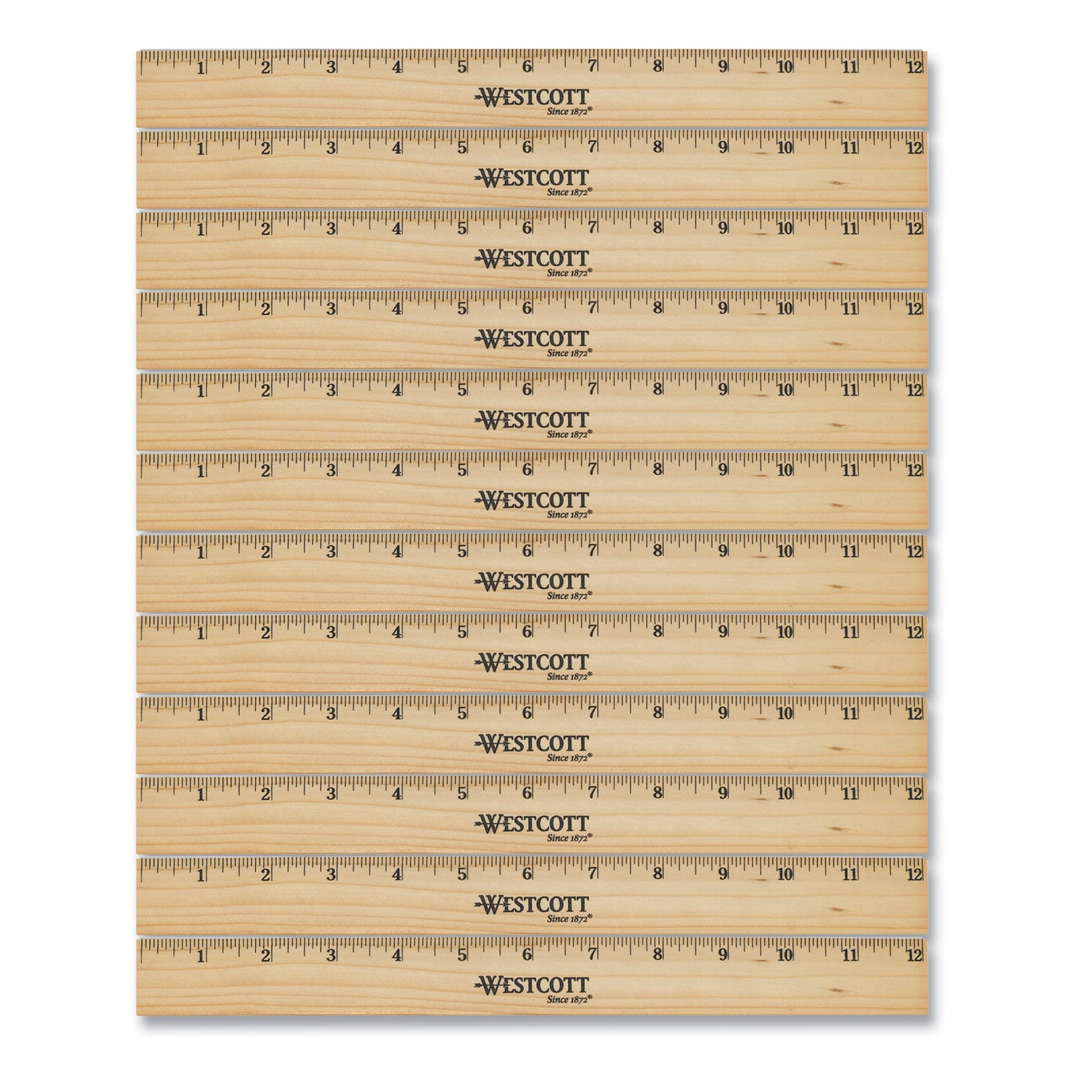 Westcott Beveled Wood Ruler, Standard, 12" Long, Natural Hardwood, 12/Pack (17720)