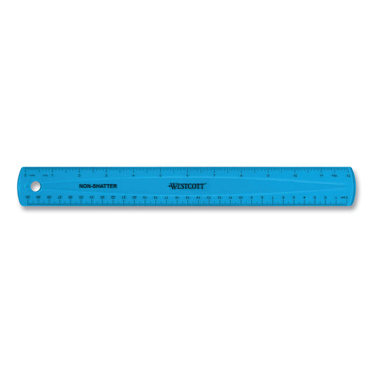 Westcott Non-Shatter Flexible Ruler, Standard/Metric, 12" (30 cm) Long, Plastic, Assorted Translucent Colors, 12/Box (17721)