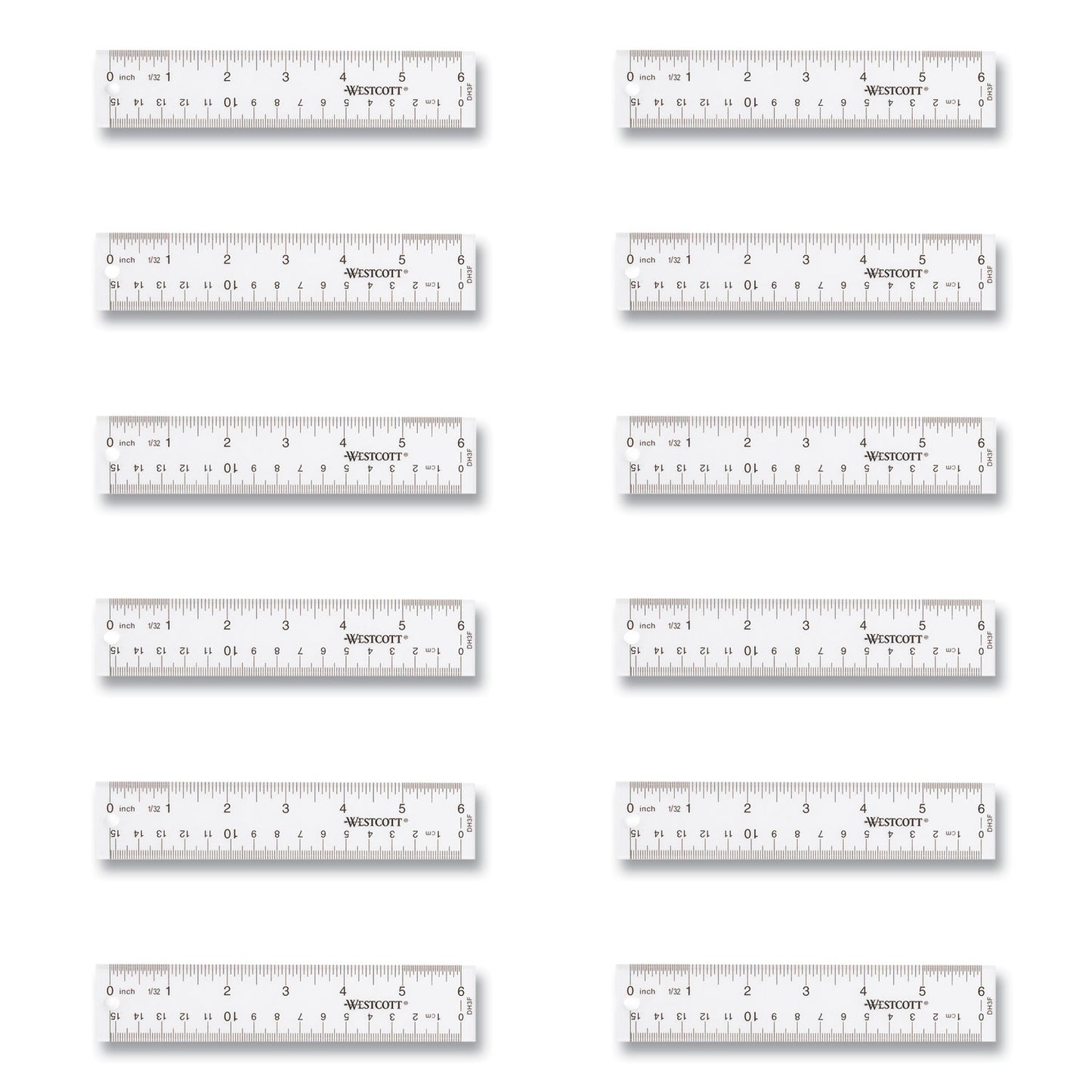 Westcott Clear Flexible Acrylic Ruler, Standard/Metric, 6" (15 cm) Long, Clear, 12/Box (17723)