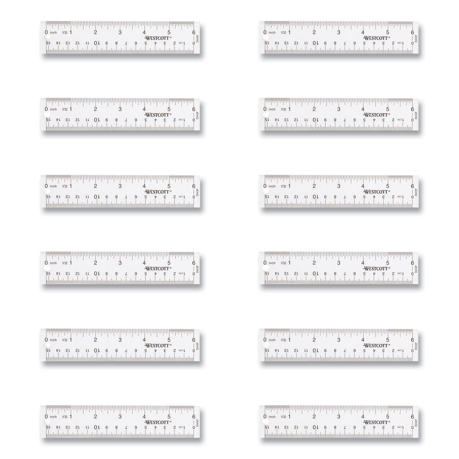 Westcott Clear Flexible Acrylic Ruler, Standard/Metric, 6" (15 cm) Long, Clear, 12/Box (17723)