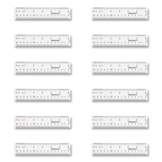 Westcott Clear Flexible Acrylic Ruler, Standard/Metric, 6" (15 cm) Long, Clear, 12/Box (17723)