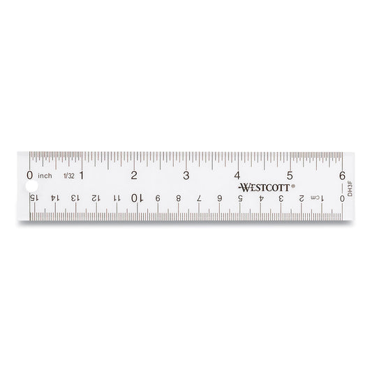 Westcott Clear Flexible Acrylic Ruler, Standard/Metric, 6" (15 cm) Long, Clear, 12/Box (17723)