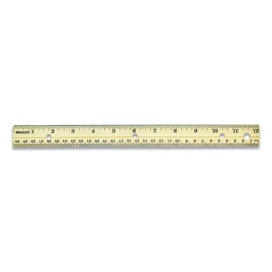 Westcott Three-Hole Punched Wood Ruler, Standard/Metric, 12" (30 cm) Long, Natural Wood, 36/Box (17724)