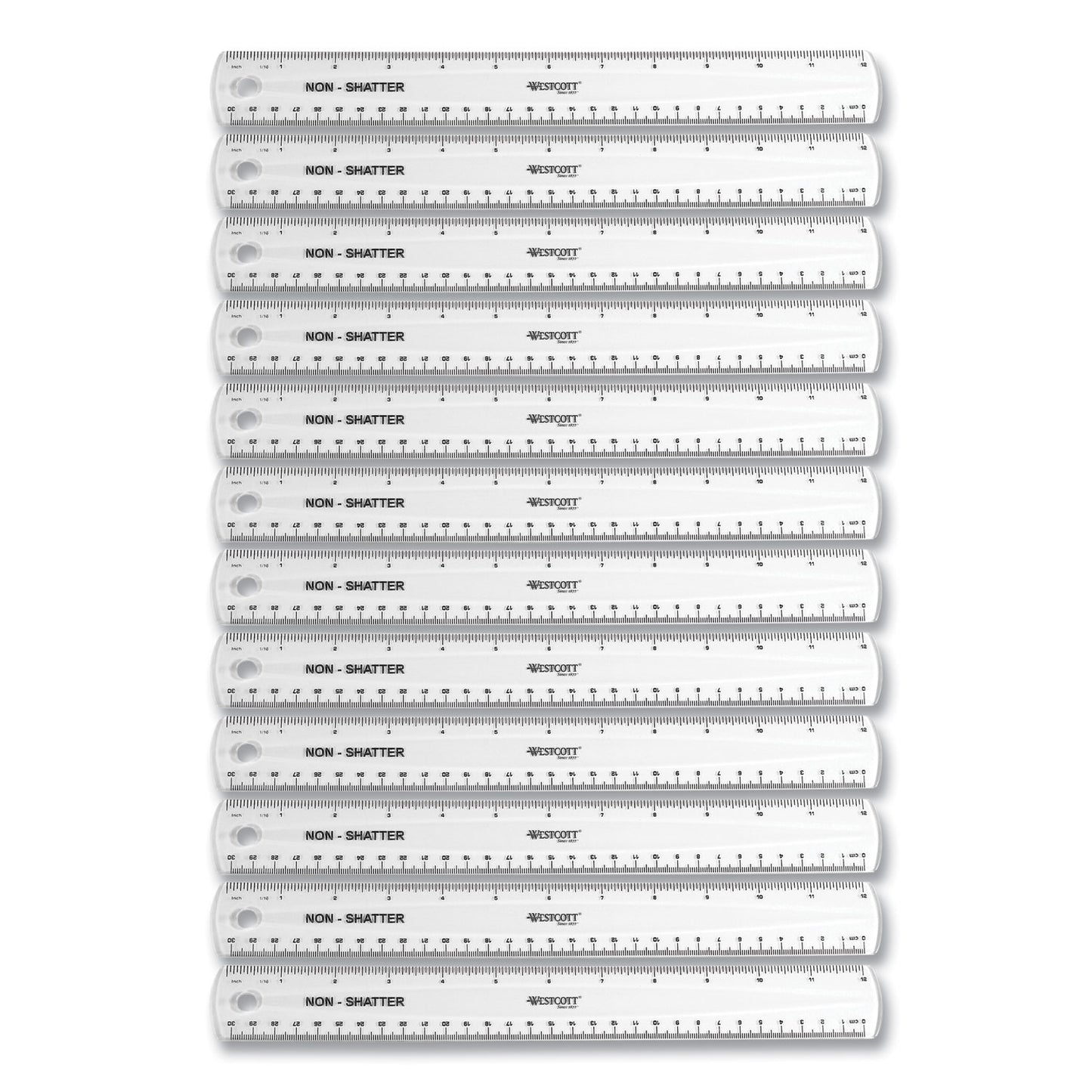 Westcott Non-Shatter Flexible Ruler, Standard/Metric, 12" (30 cm) Long, Plastic, Clear, 12/Box (17725)