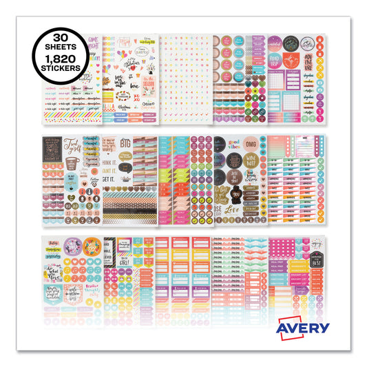 Avery Planner Sticker Variety Pack for Moms, Budget, Family, Fitness, Holiday, Work, Assorted Colors, 1,820/Pack (6780)