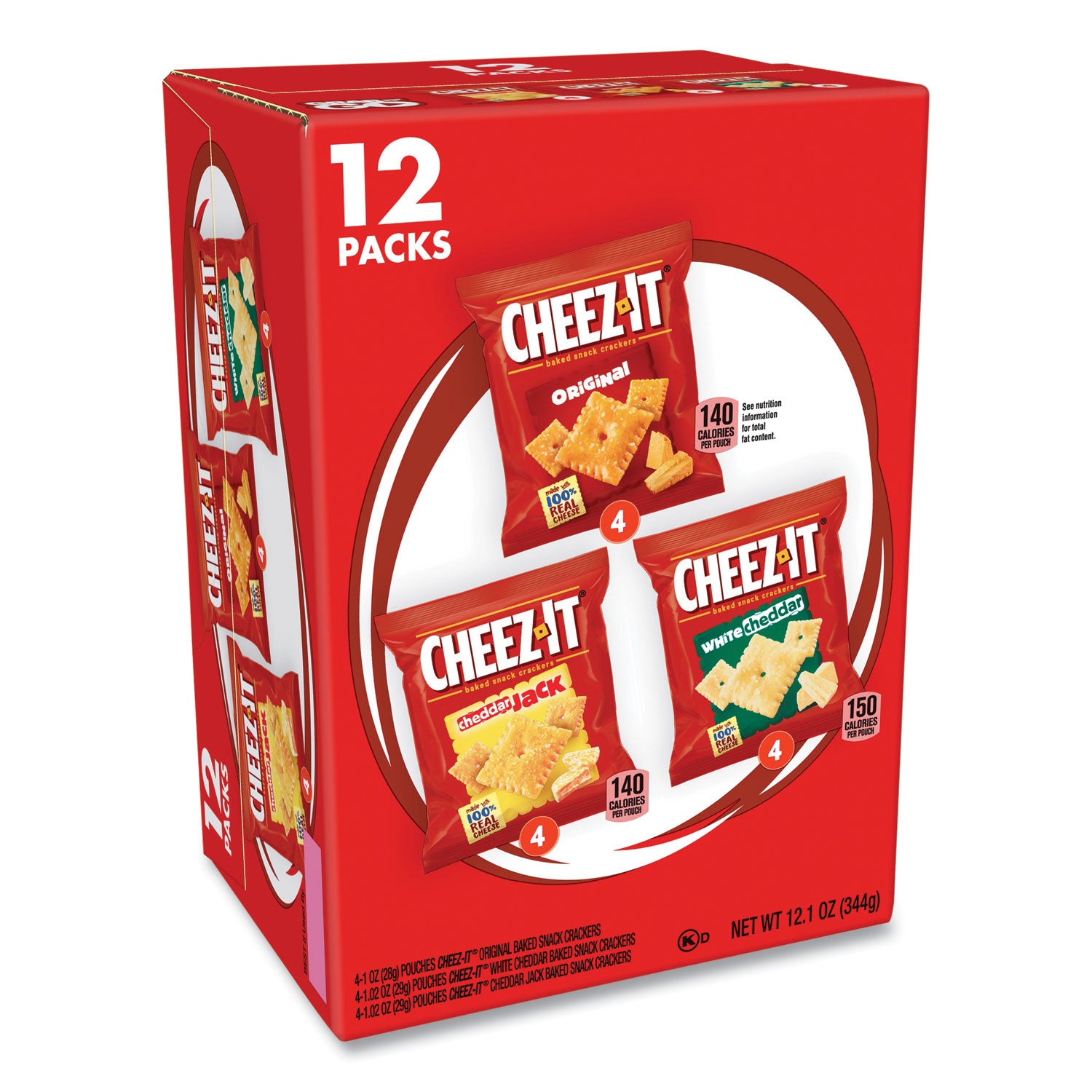 Cheez-It Baked Snack Crackers, Variety Pack, 0.75 oz Bag, 12/Box (94026)