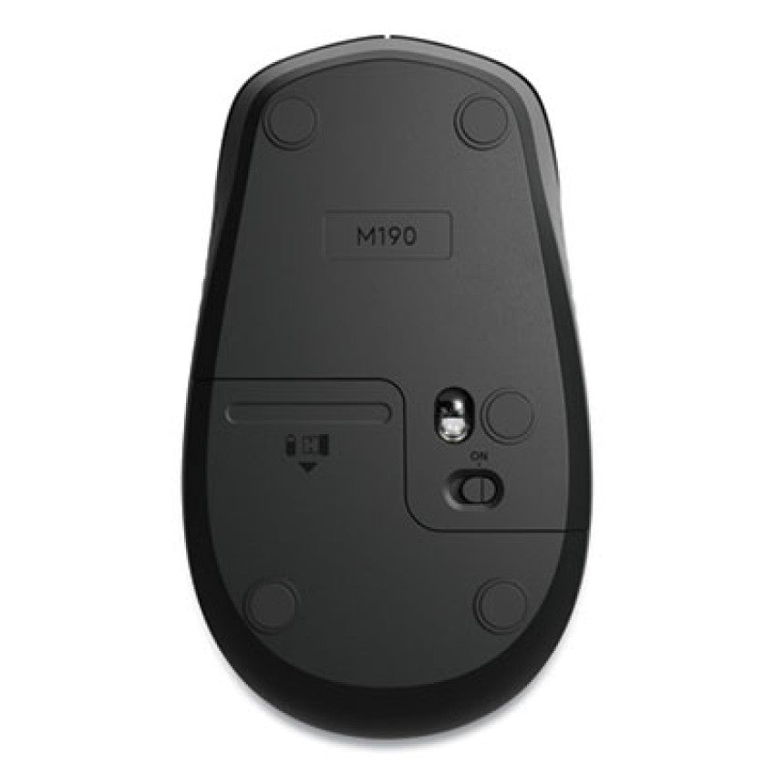 Logitech M190 Wireless Optical Mouse, 2.4 GHz Frequency/33 ft Wireless Range, Left/Right Hand Use, Black/Gray (910005901)