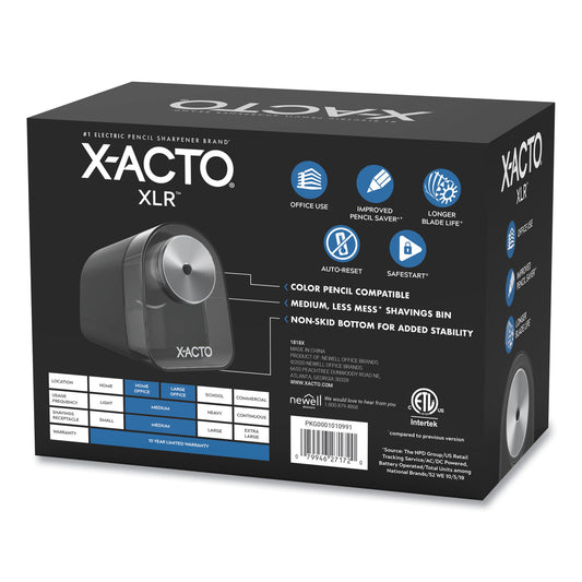 X-ACTO Model 1818 XLR Office Electric Pencil Sharpener, AC-Powered, 3.5 x 5.5 x 4.5, Black/Silver/Smoke