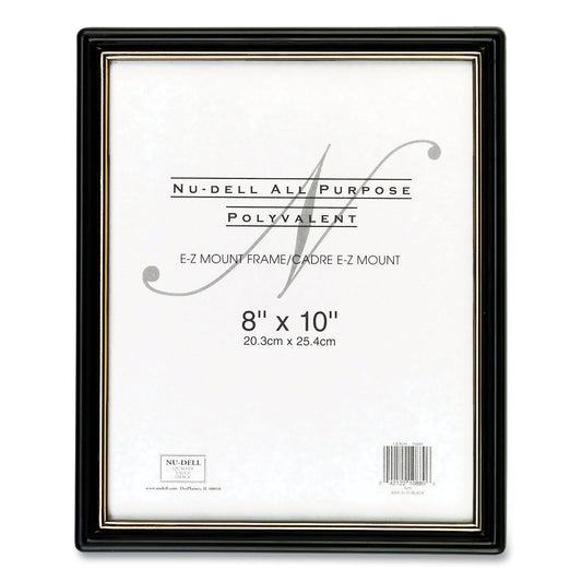 NuDell EZ Mount Document Frame with Trim Accent and Plastic Face, Plastic, 8 x 10 Insert, Black/Gold (10880)