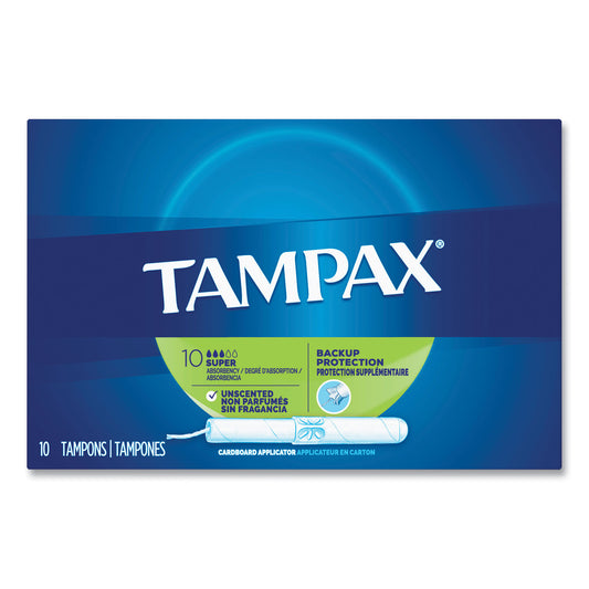 Tampax Cardboard Applicator Tampons, Super, 10/Box (31409)