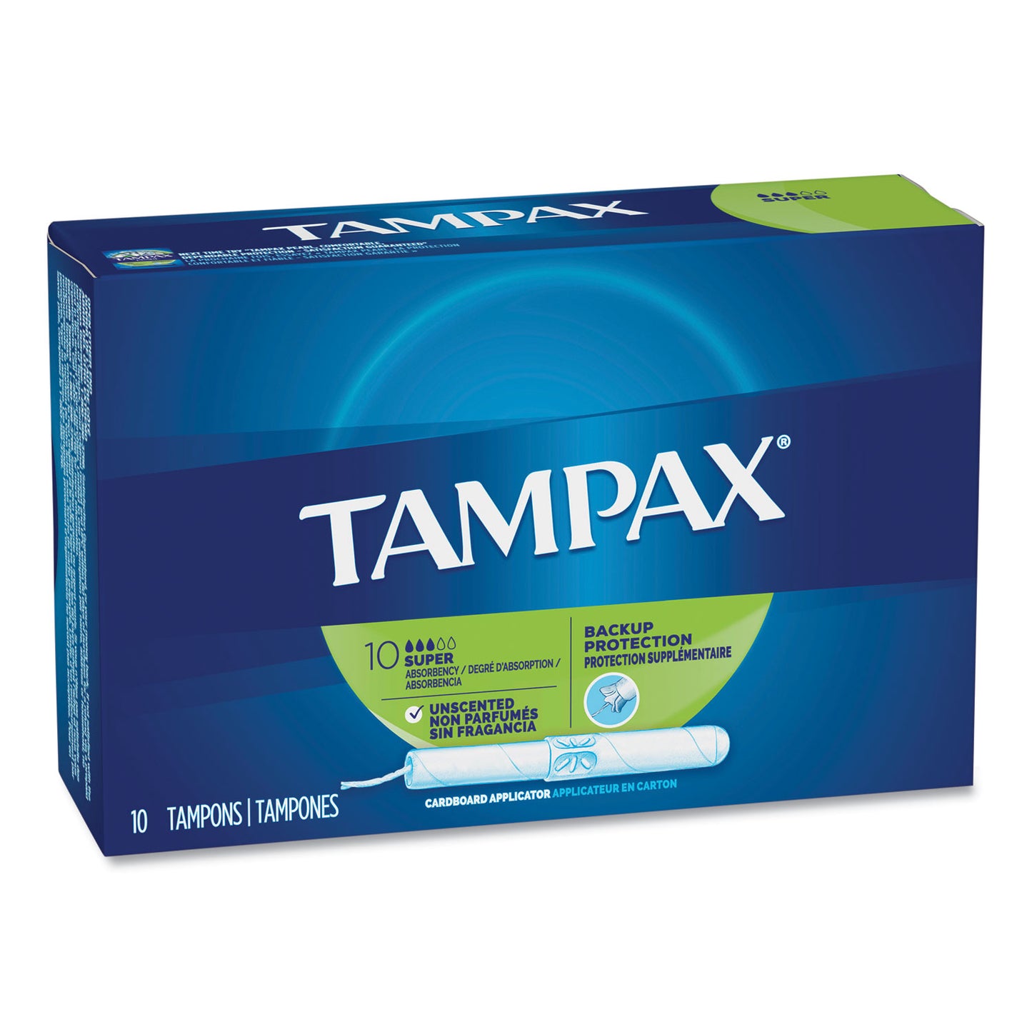 Tampax Cardboard Applicator Tampons, Super, 10/Box (31409)