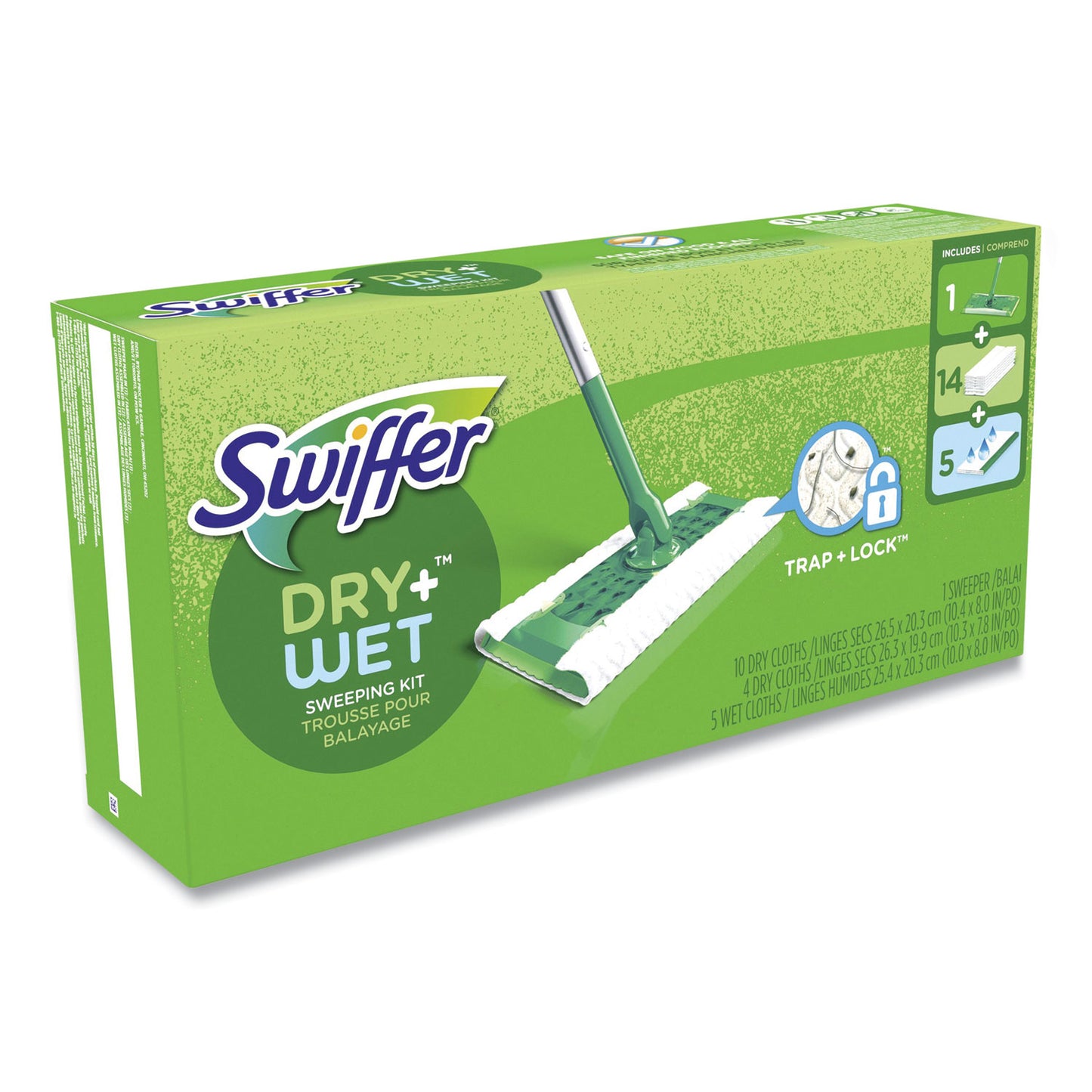 Swiffer Sweeper Mop, 10 x 4.8 White Cloth Head, 46" Silver/Green Aluminum/Plastic Handle (49947)