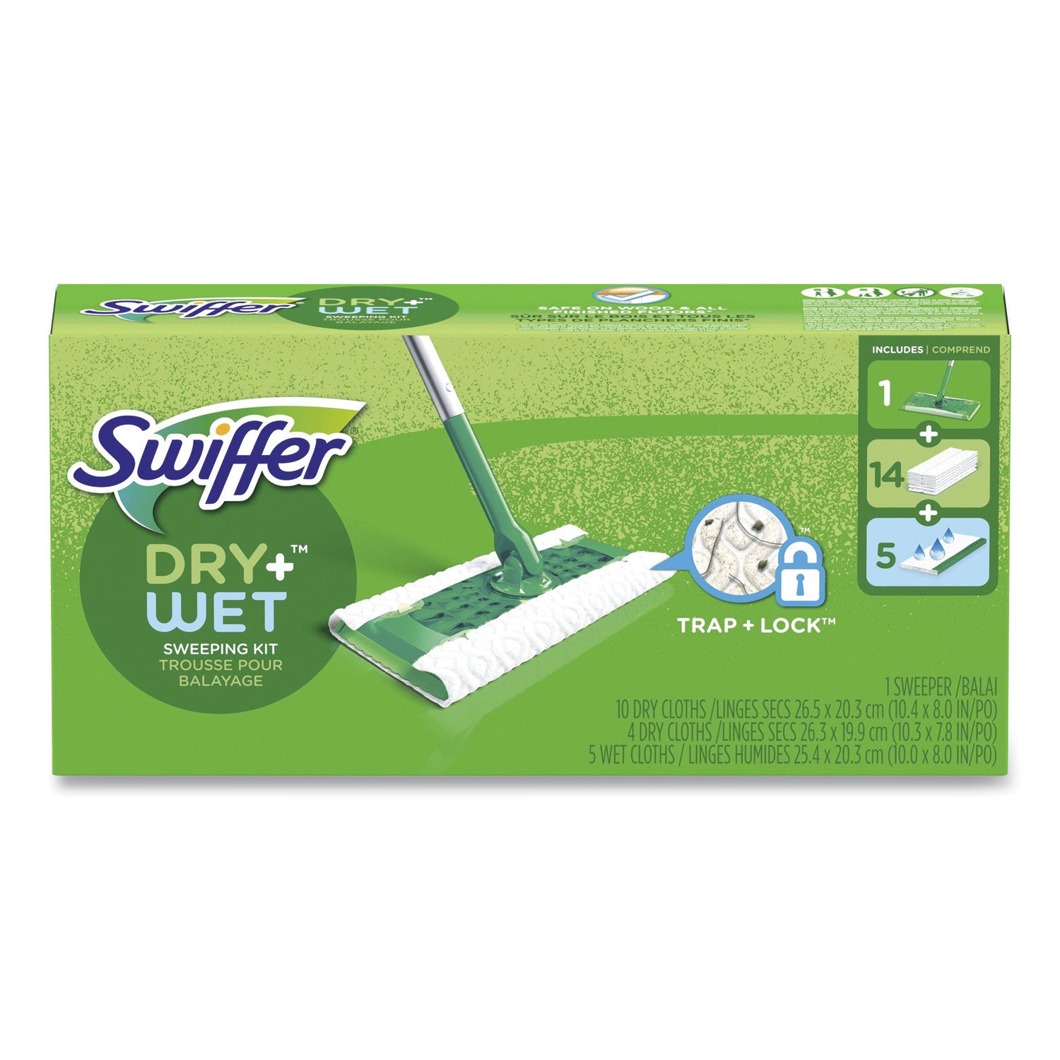 Swiffer Sweeper Mop, 10 x 4.8 White Cloth Head, 46" Silver/Green Aluminum/Plastic Handle (49947)