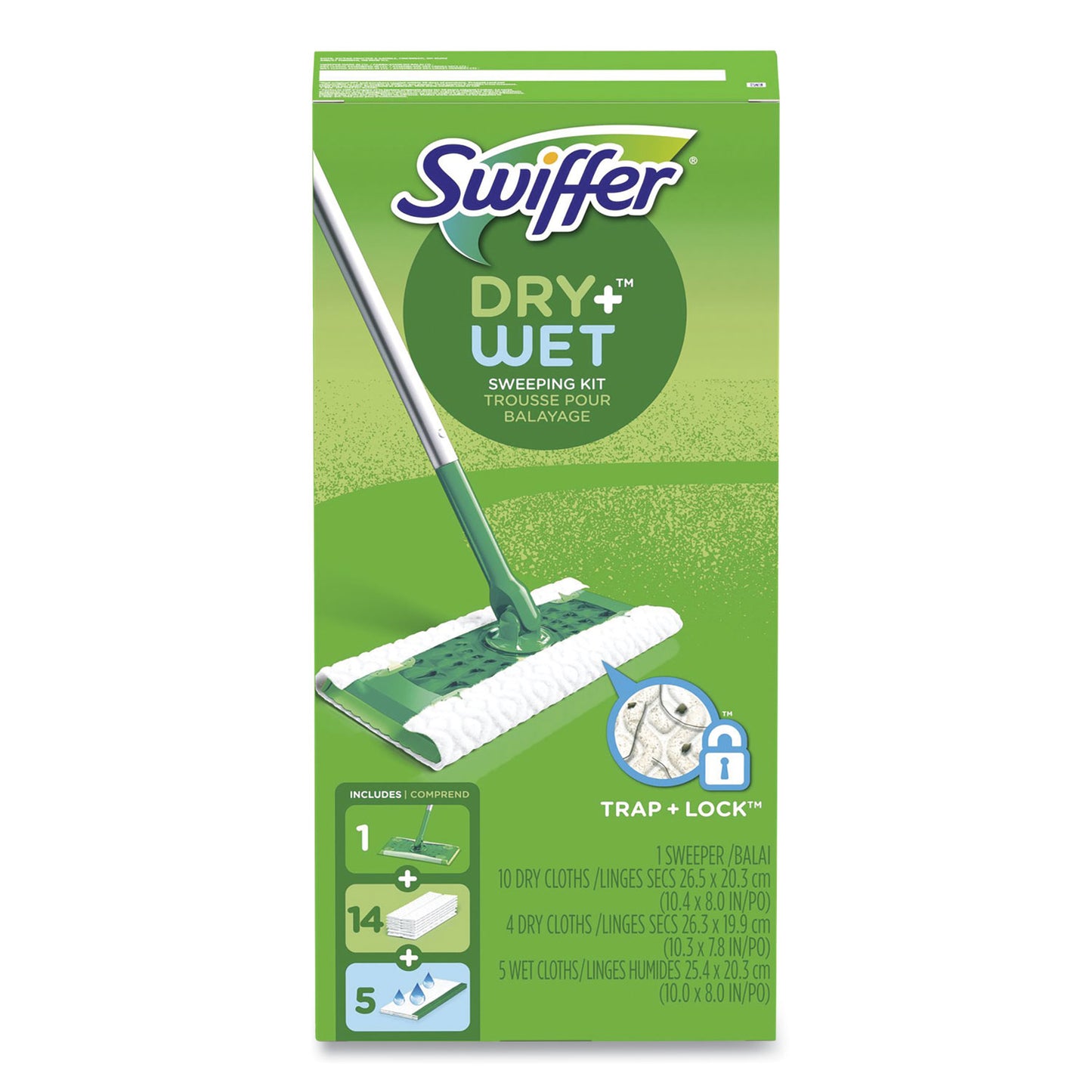 Swiffer Sweeper Mop, 10 x 4.8 White Cloth Head, 46" Silver/Green Aluminum/Plastic Handle (49947)