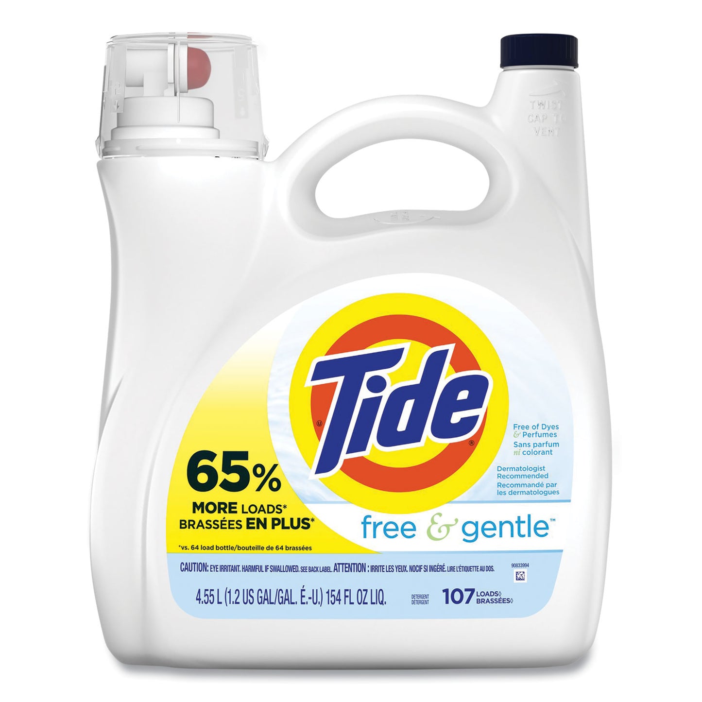 Tide Free and Gentle Liquid Laundry Detergent, 107 Loads, 154 oz Pump Bottle (57471)