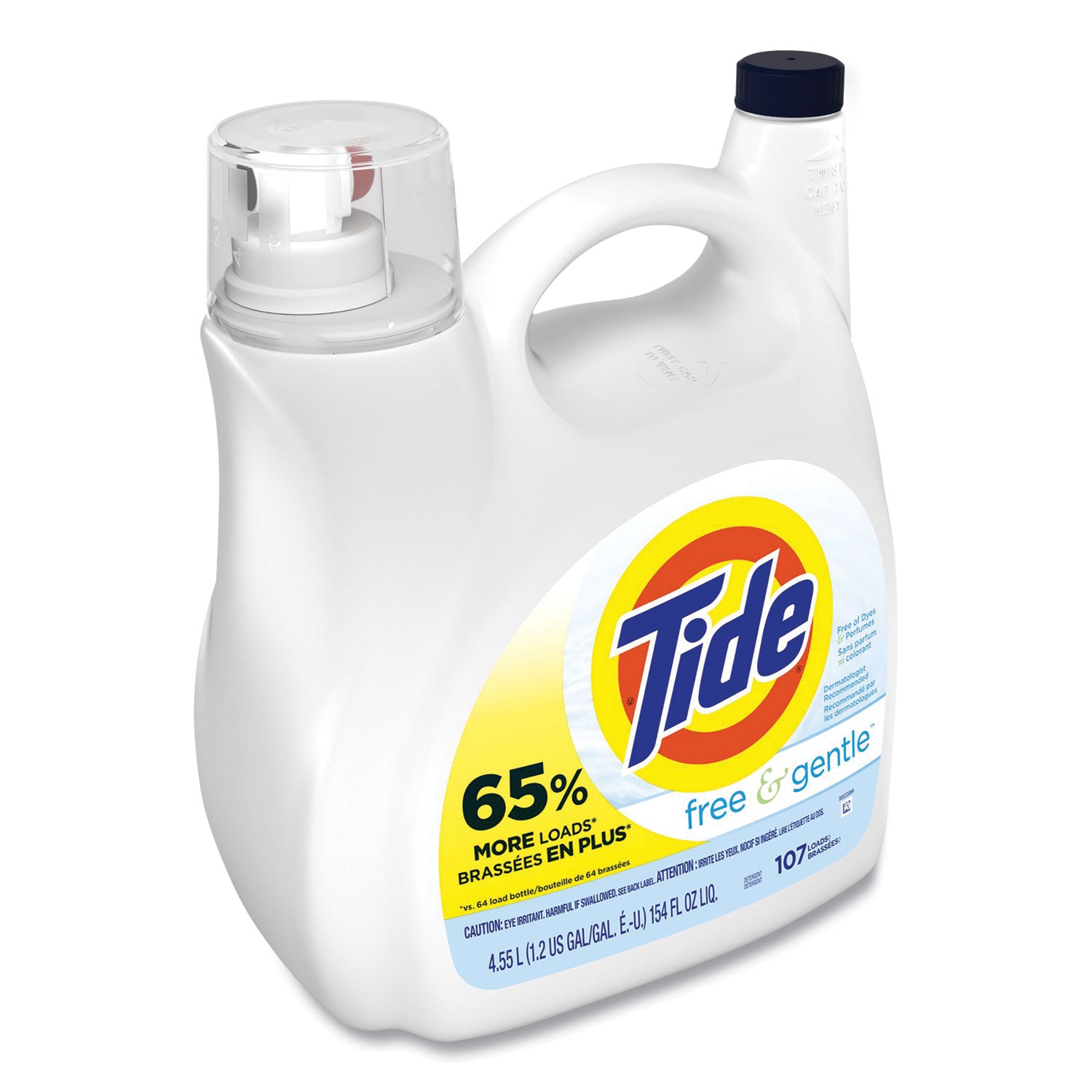 Tide Free and Gentle Liquid Laundry Detergent, 107 Loads, 154 oz Pump Bottle (57471)