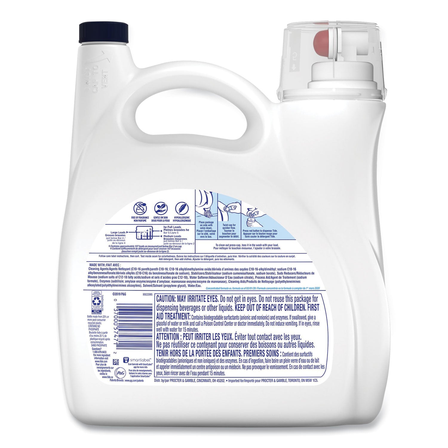 Tide Free and Gentle Liquid Laundry Detergent, 107 Loads, 154 oz Pump Bottle (57471)