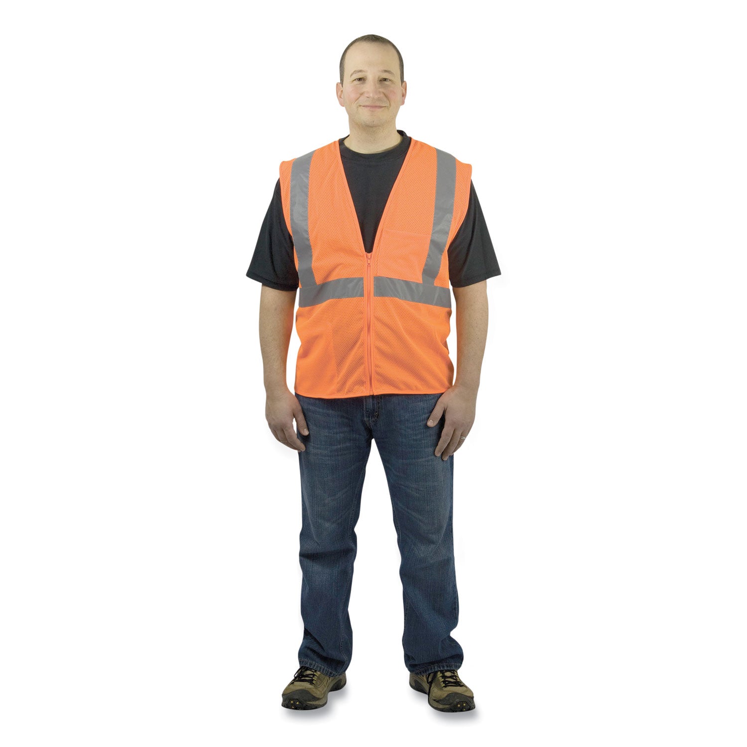 PIP ANSI Class 2 Four Pocket Zipper Safety Vest, Polyester Mesh, Large, Hi-Viz Orange (302MVGZ4PORL)