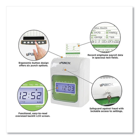 uPunch UB1000 Electronic Non-Calculating Time Clock Bundle, LCD Display, Beige/Green