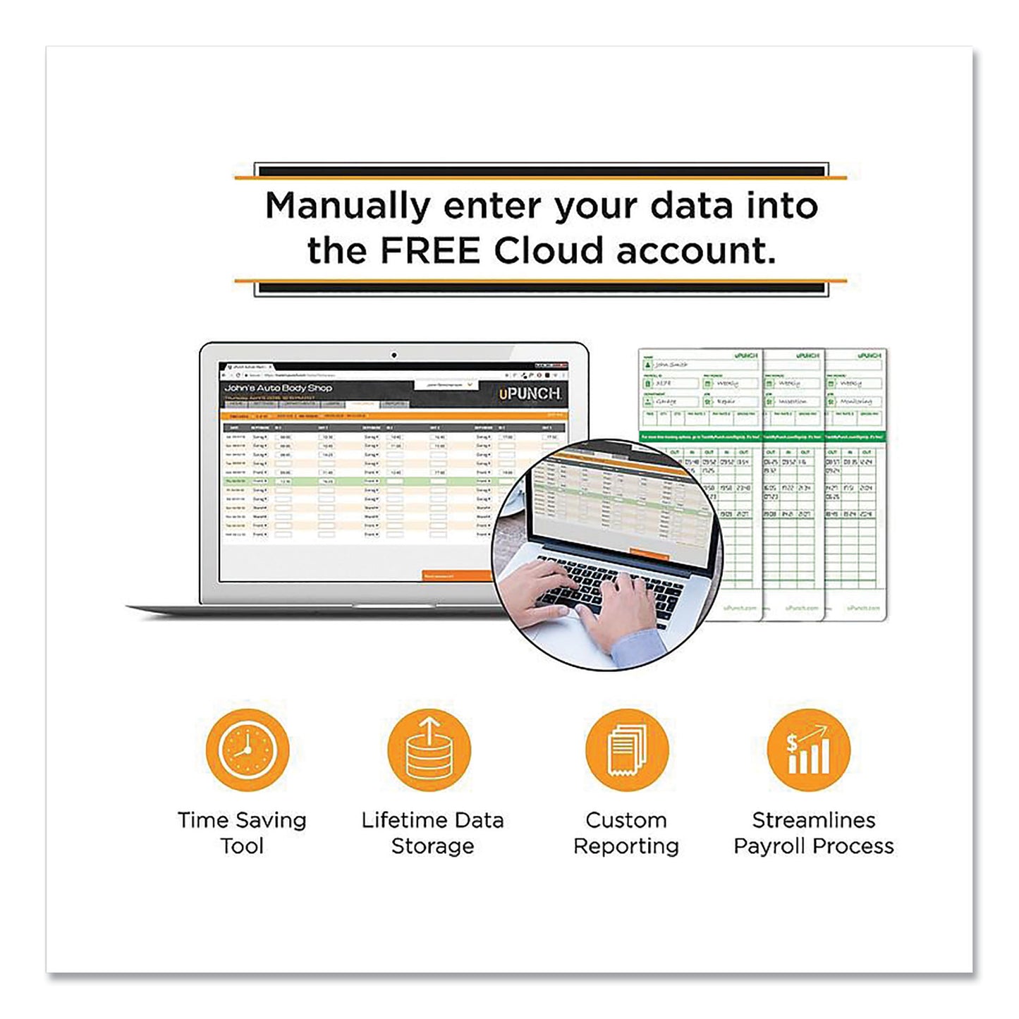 uPunch UB1000 Electronic Non-Calculating Time Clock Bundle, LCD Display, Beige/Green