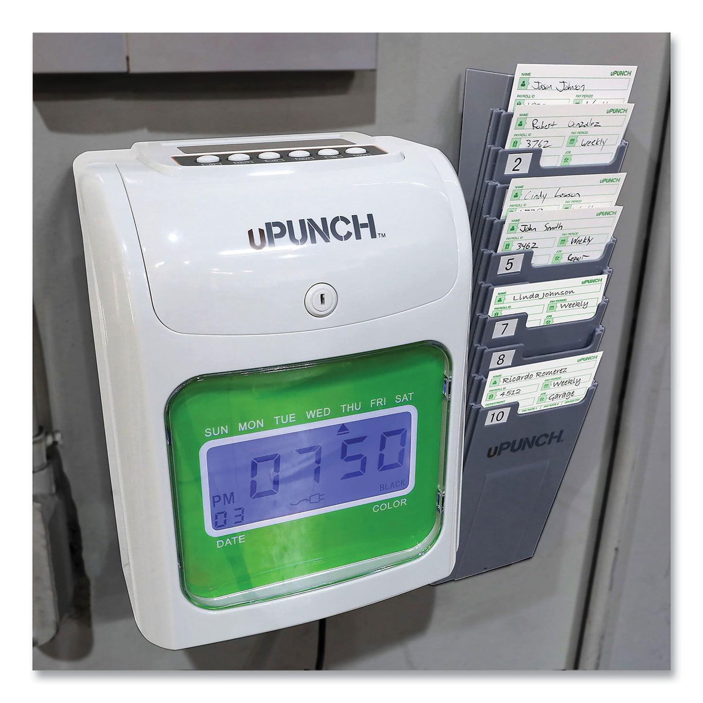 uPunch UB1000 Electronic Non-Calculating Time Clock Bundle, LCD Display, Beige/Green