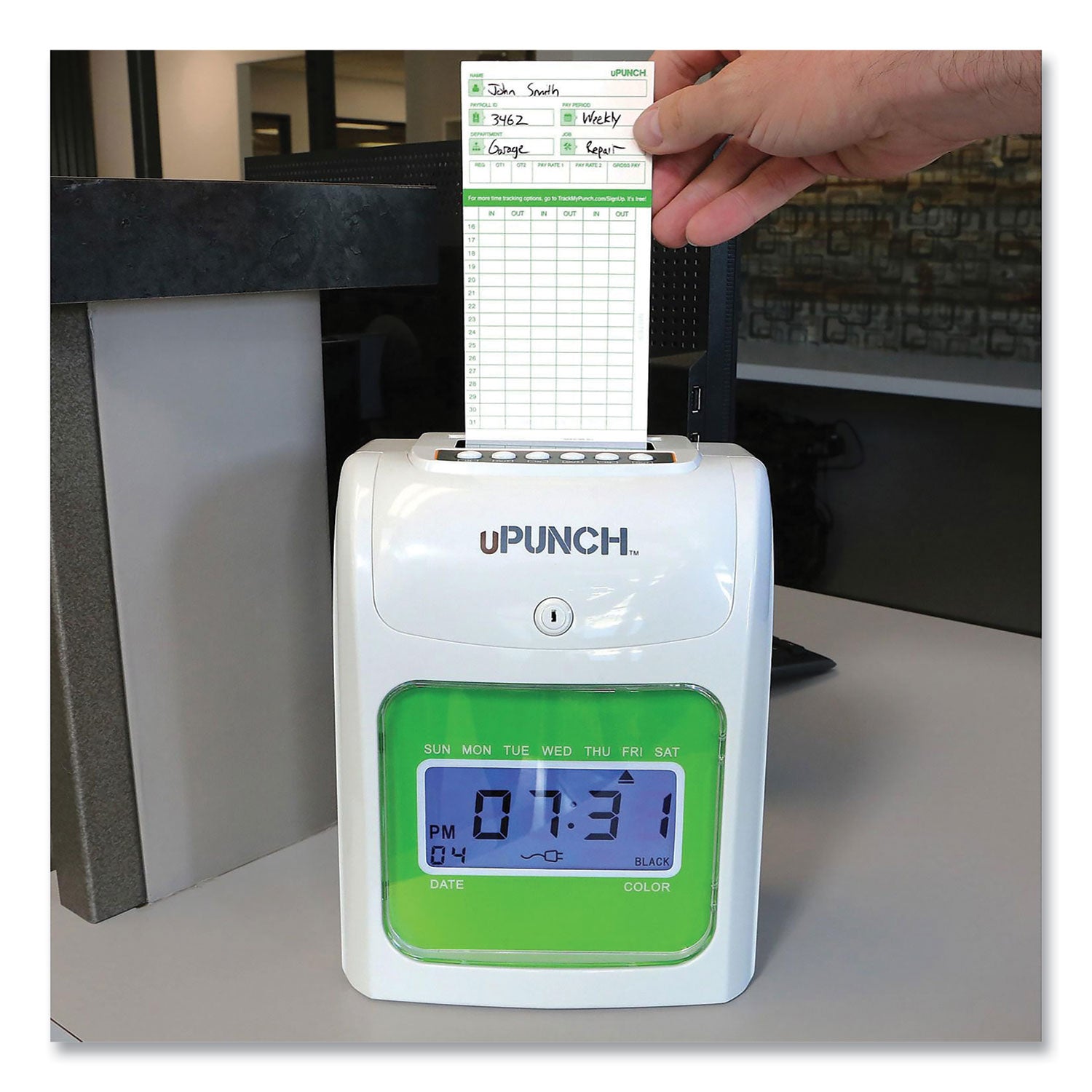 uPunch UB1000 Electronic Non-Calculating Time Clock Bundle, LCD Display, Beige/Green
