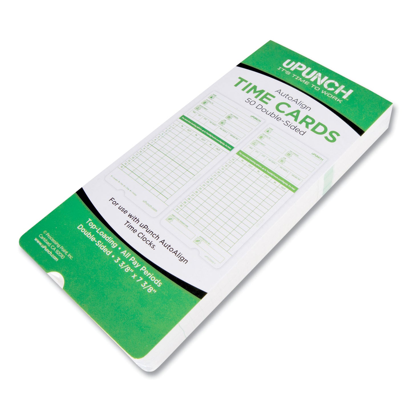 Time Clock Cards for uPunch HN3000, Two Sides, 7.37 x 3.37, 50/Pack (HNTCG1050)