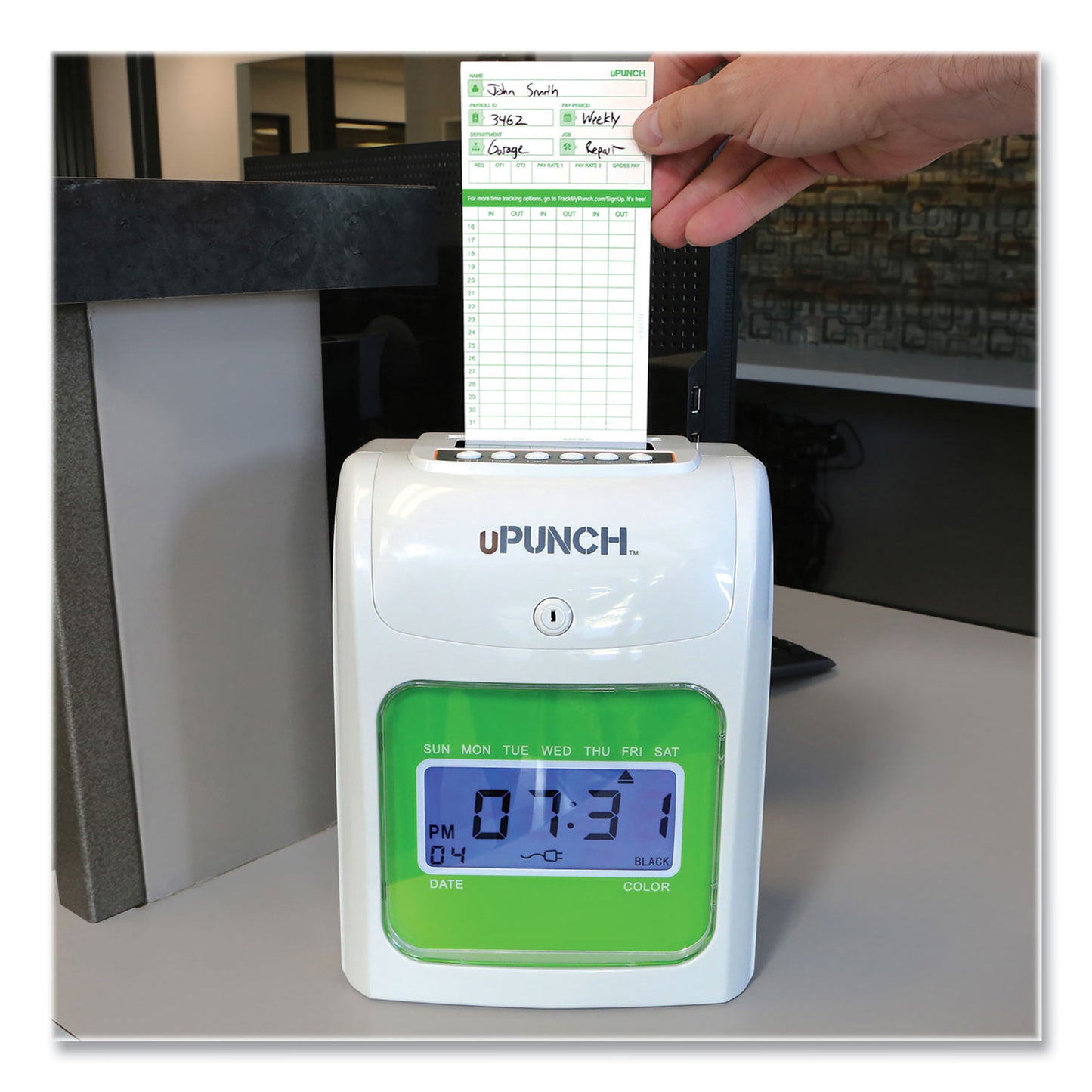 uPunch HN1500 Electronic Non-Calculating Time Clock Bundle, LCD Display, Beige/Green