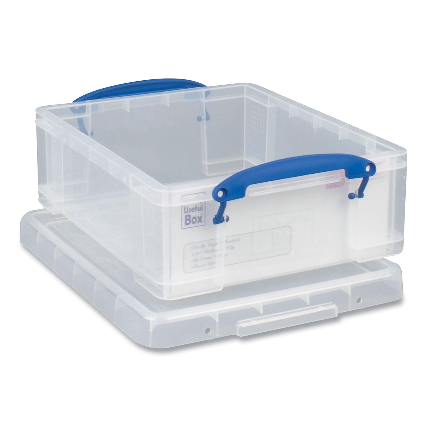 Really Useful Box Snap-Lid Storage Bin, 2.14 gal, 11" x 14" x 5", Clear/Blue, 5/Pack (81CPK5CB)