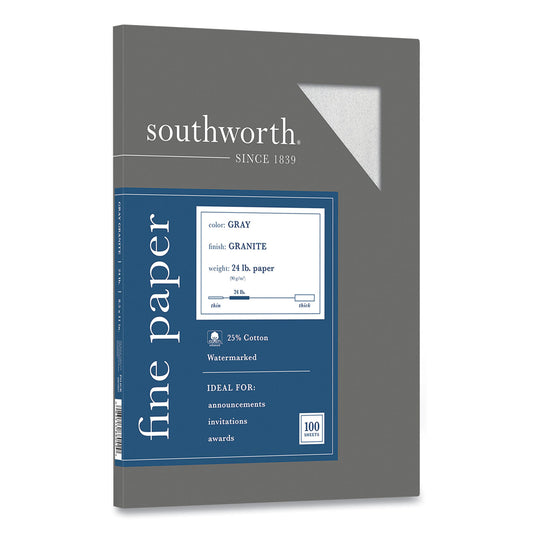 Southworth Granite Specialty Paper, 24 lb Bond Weight, 8.5 x 11, Gray, 100/Box (P914CK)