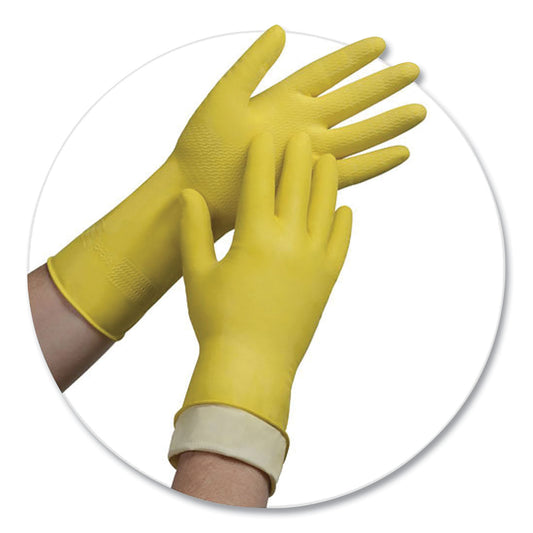 AMBITEX Pro L6500 Series Flock-Lined Latex Gloves, 12" Long, 15 mil, Small, Yellow, 12 Pairs (LSM6500)