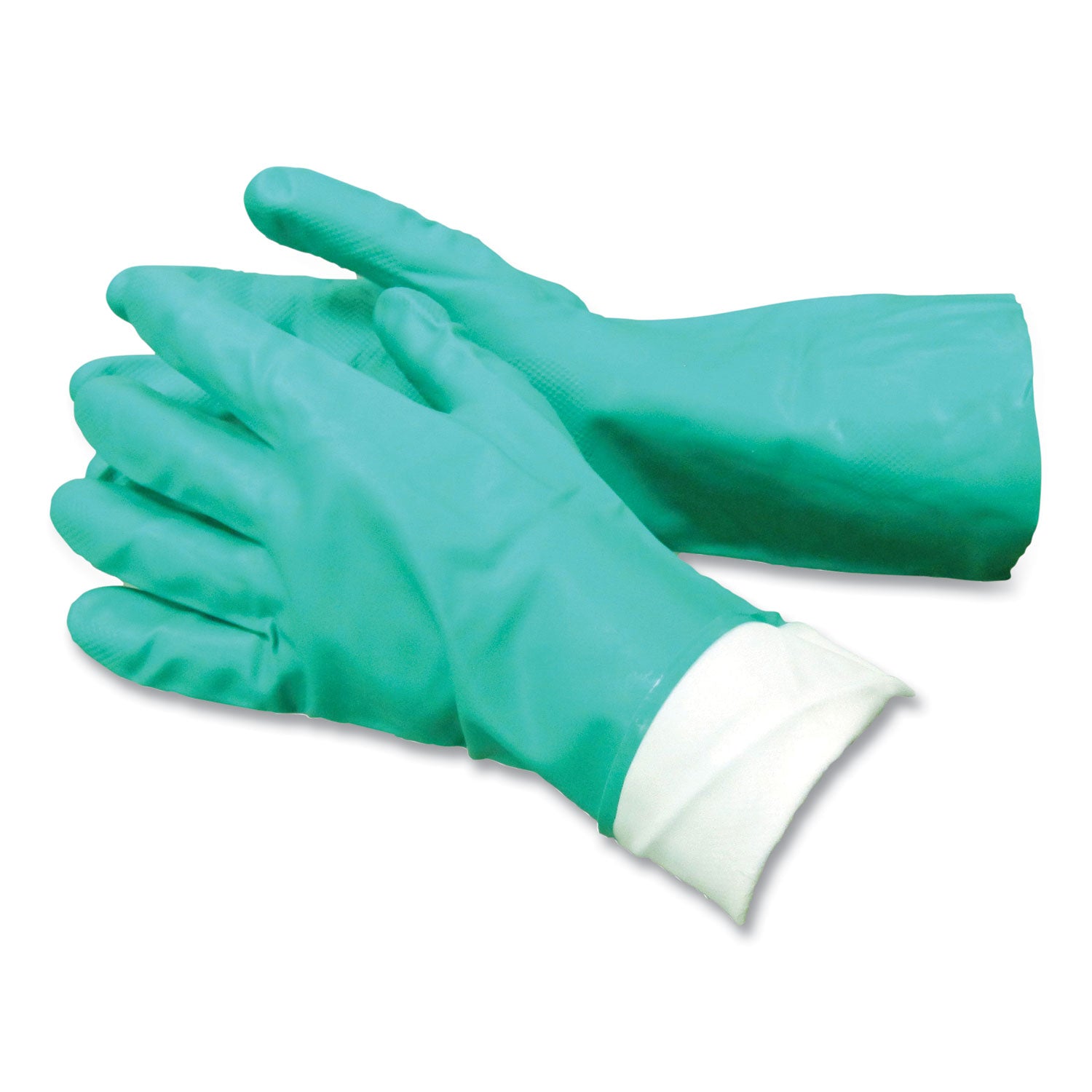 AMBITEX Pro N650 Series Flock-Lined Nitrile Rubber Gloves, 13" Long, 15 mil, X-Large, Green, 12 Pairs (NTL650XLHDG)