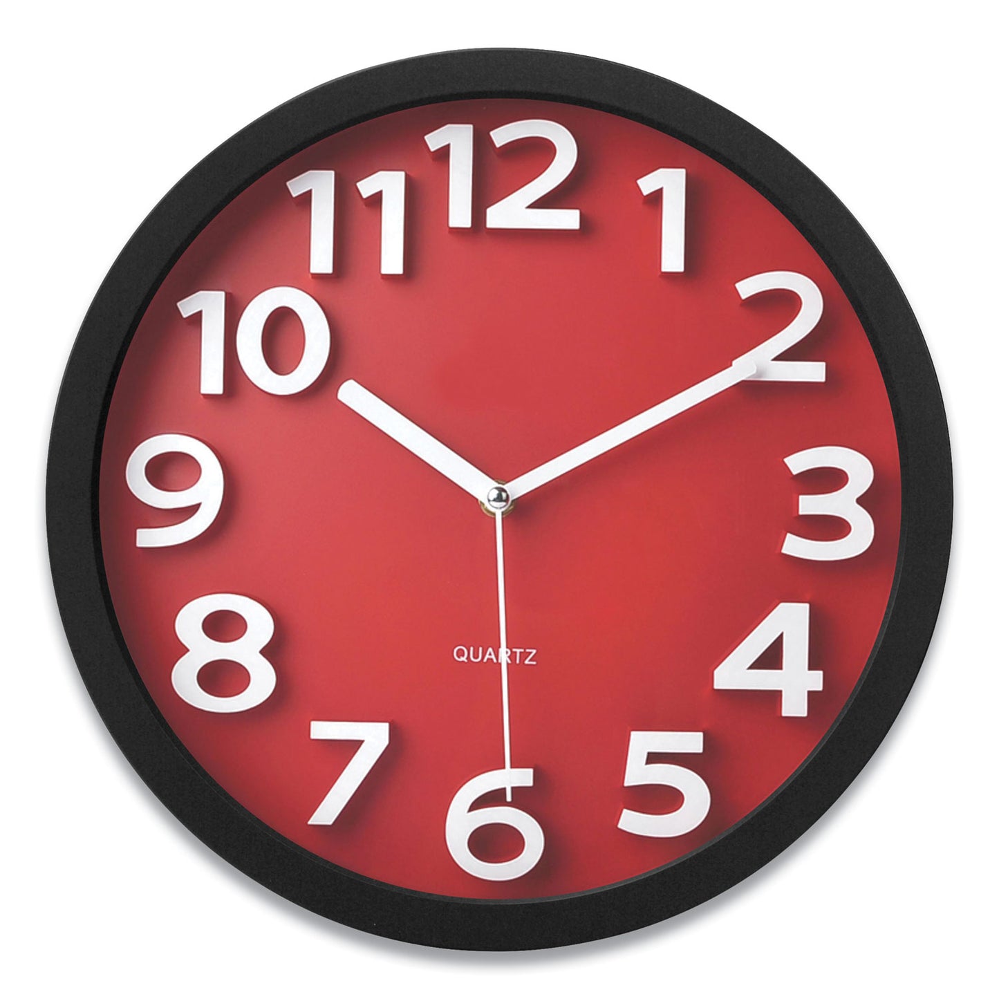 Victory Light Wall Clock with Raised Numerals and Silent Sweep Dial, 13" Overall Diameter, Black Case, Red Face, 1 AA (sold separately) (TC62127R)