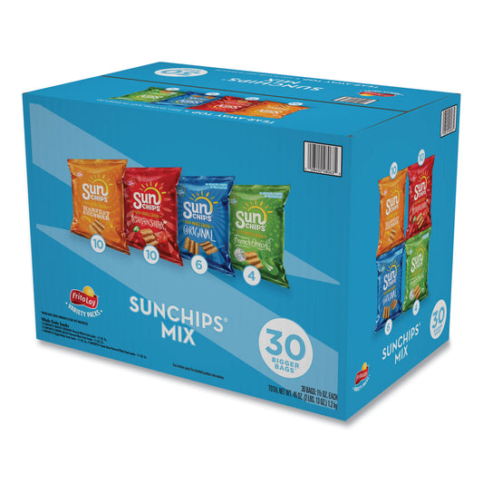 SunChips Variety Mix, Assorted Flavors, 1.5 oz Bags, 30 Bags/Box (49932)