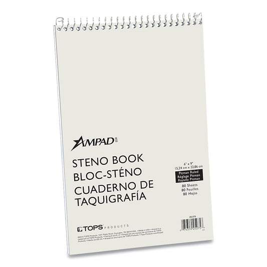 Ampad Steno Pads, Pitman Rule, White Cover, 80 Green-Tint 6 x 9 Sheets (25275)